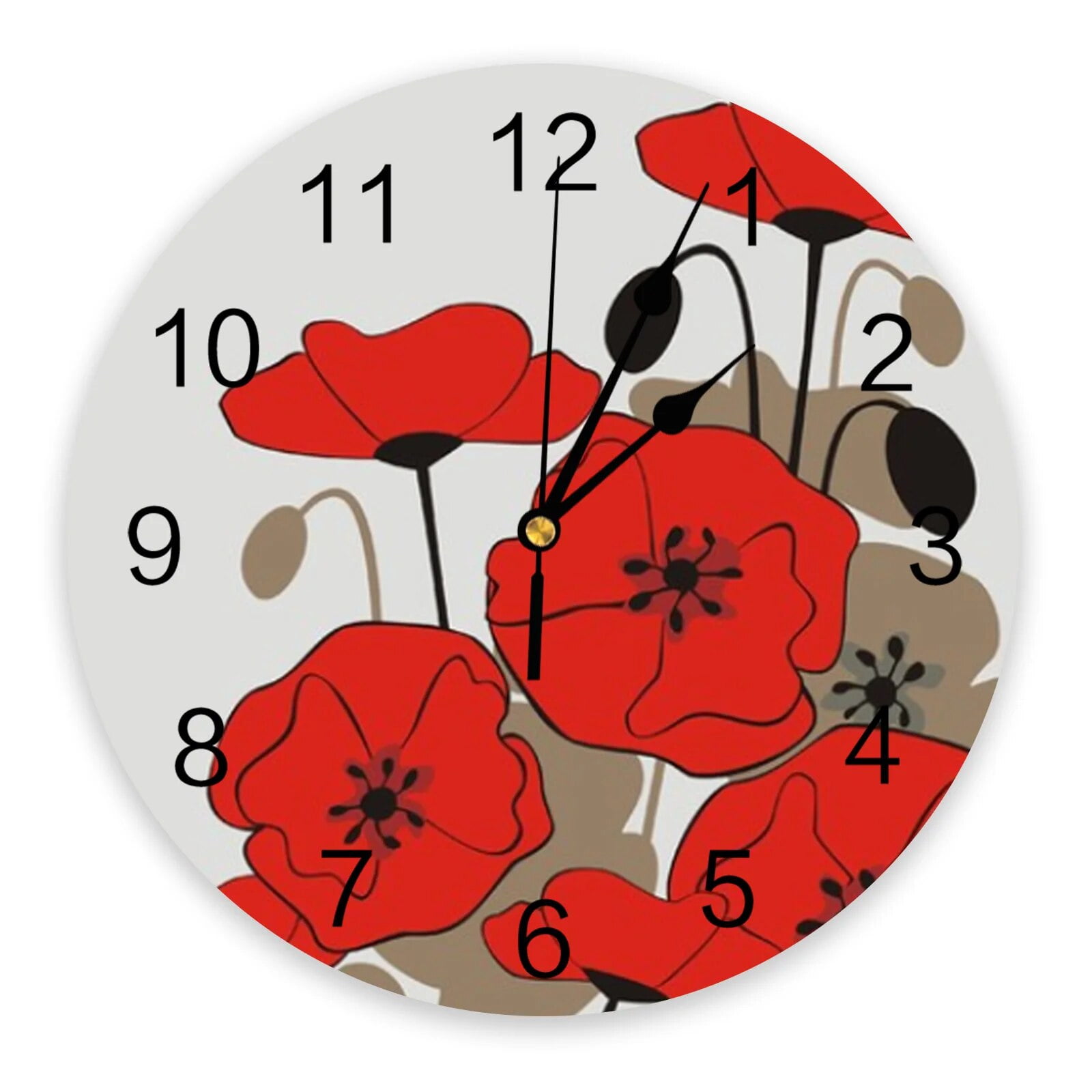 Red Poppies Wall Clock Large Modern Kitchen Dinning Round Wall Clocks