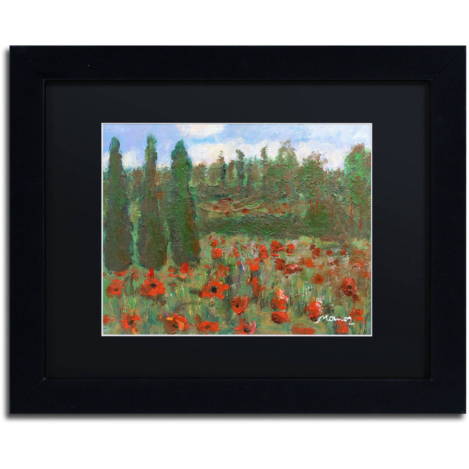 "Red Poppies in the Wood" Canvas Art by Manor Shadian Black Matte, Black Frame