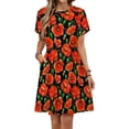thumbnail image 1 of Red Poppies on Black Short Sleeve Dress Women Summer Evening Dresses Ladies Sundress, 1 of 7