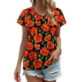 thumbnail image 1 of Red Poppies on Black Women's Blouse Short Sleeve Women's Top T-Shirt Spring Summer Clothes, 1 of 7