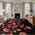thumbnail image 1 of Red Poppy Area Rugs 8'x10', Washable Small Throw Rugs for Living Room Patio, Spring Summer Flowers Botanical Black Indoor Outdoor Rug Non-Slip Low Pile Carpet Runner Reversible Floor Mats, 1 of 8
