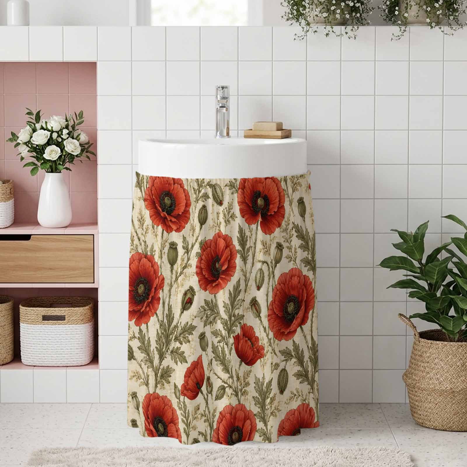 Red Poppy Floral Cabinet Curtains 10