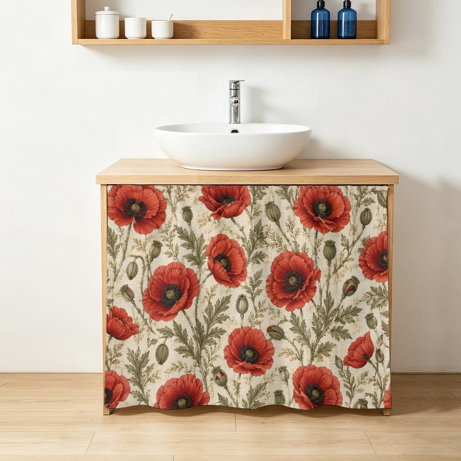 Red Poppy Floral Cabinet Curtains 28