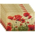 thumbnail image 1 of Red Poppy Floral Placemats Set of 6,Vintage Flowers Dining Table Mats,Non-Slip Washable Place Mats Farmhouse Kitchen Table Placemats for Indoor Outdoor Party Wedding Decoration,12x18 inch, 1 of 6