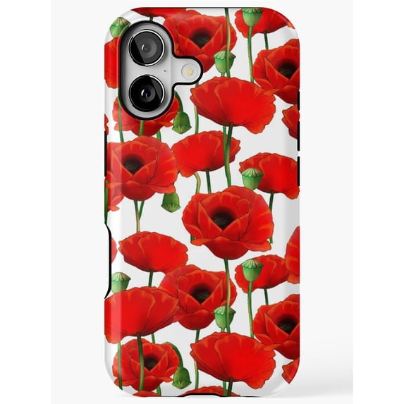 Red Poppy Floral Tough Case for Apple iPhone Series, Polycarbonate ...