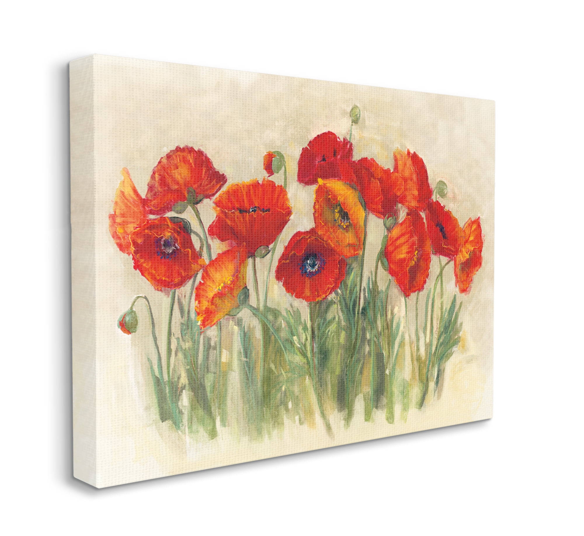 Red Poppy Florals Soft Green Meadow Grass 40 in x 30 in Painting Canvas Art Print, by Stupell Home Décor