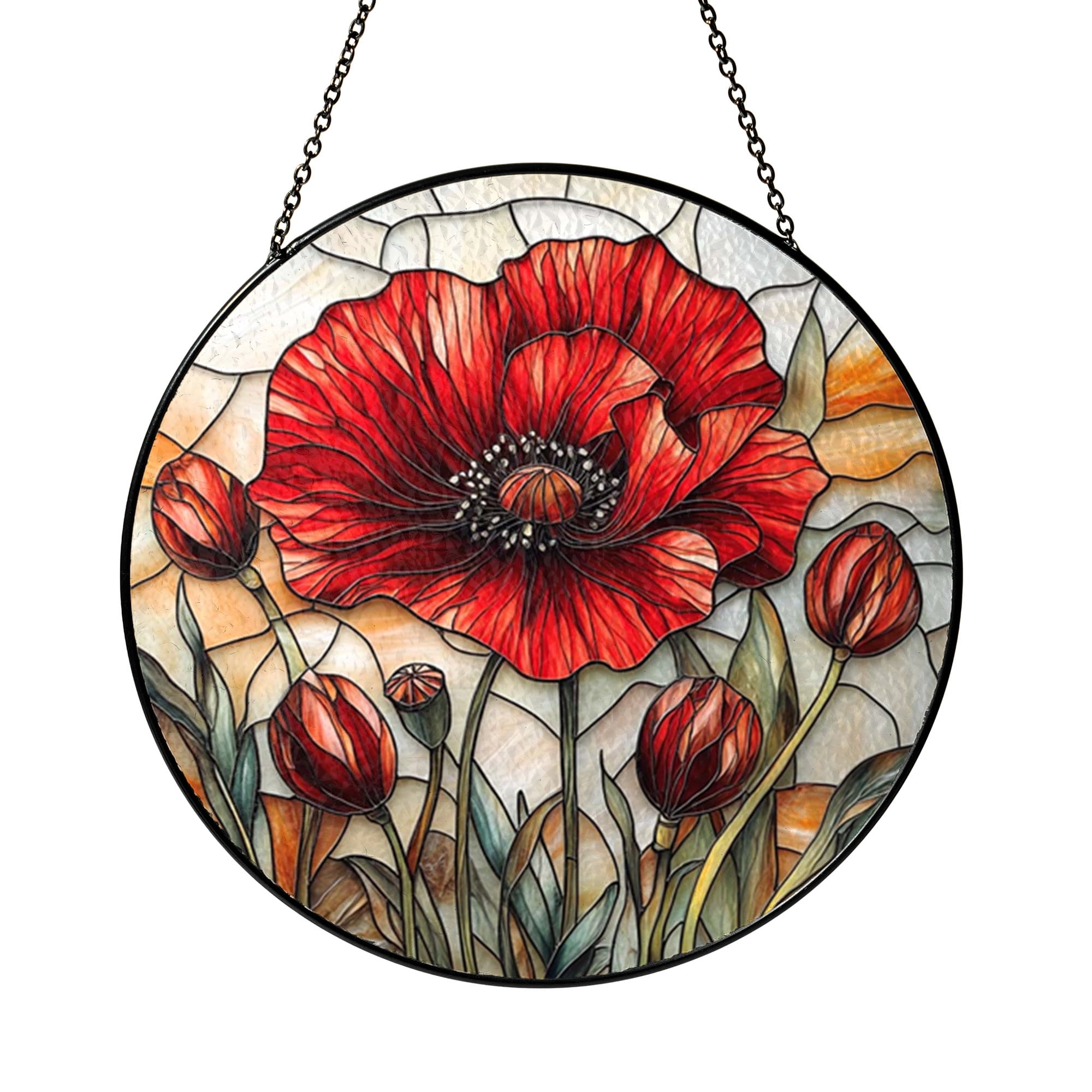 Red Poppy Flower Field Stained Glass Style Round Window Decor - Walmart.com
