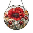 Window 98 Red Red Poppy Flower Field Stained Glass Style Round Window Decor - Walmart.com