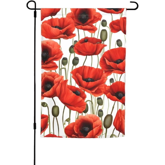 Red Poppy Flower Garden Flag 12x18 Inch Double Sided Outdoor Yard Banner Seasonal Decorative Polyester Flag for Lawn Patio Porch Balcony Flower Bed Summer Home Dcor Flag Only