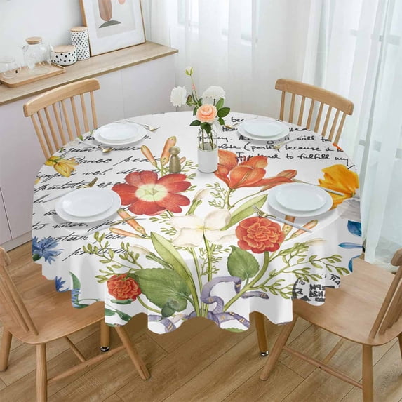 Herb Plant Flower Round Tablecloth Wedding Hotel Table Cover Holiday Dining Table Waterproof Tablecloth