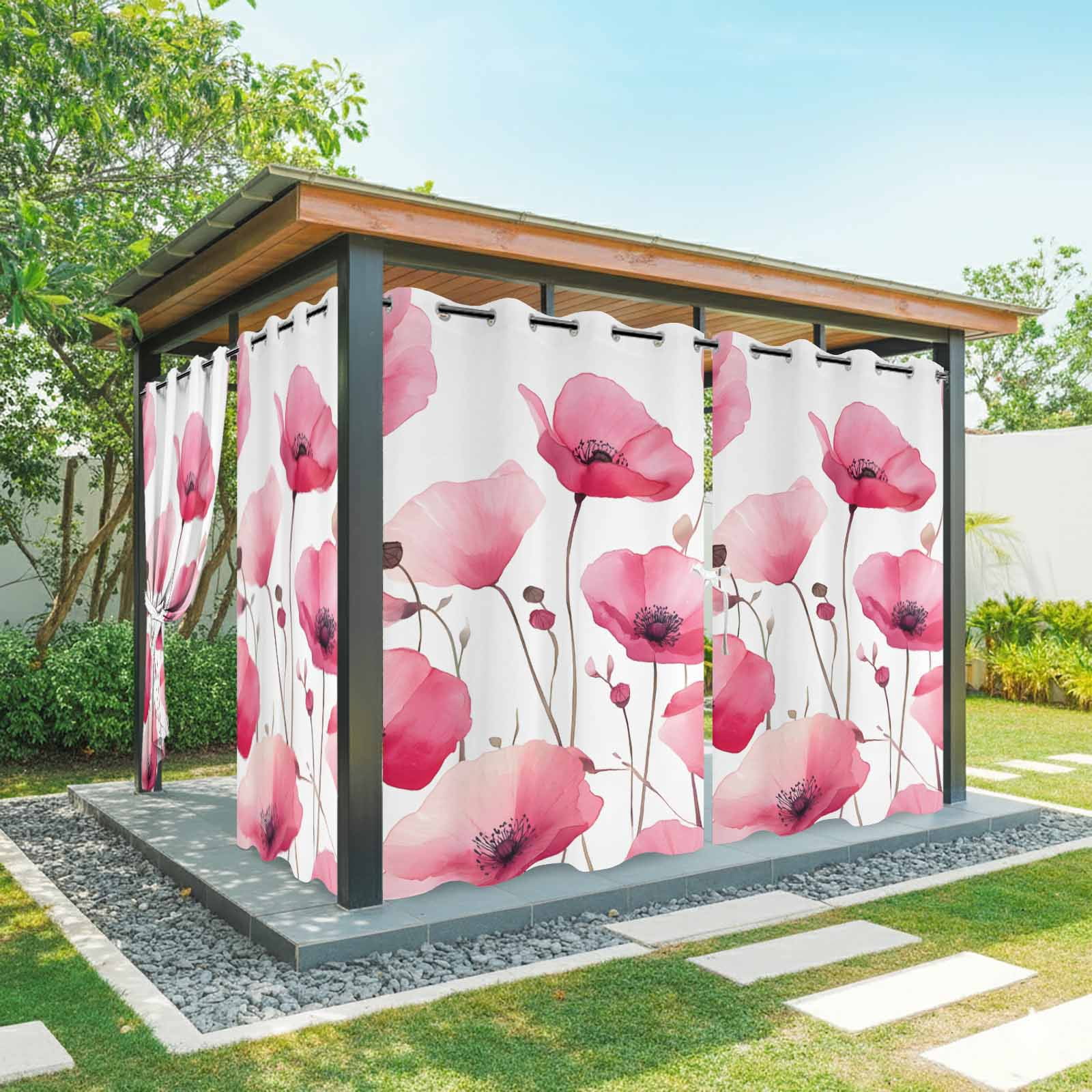 Waterproof Spring Red Poppy Flower Outdoor Curtains for Patio Waterproof, Spring Floral ...