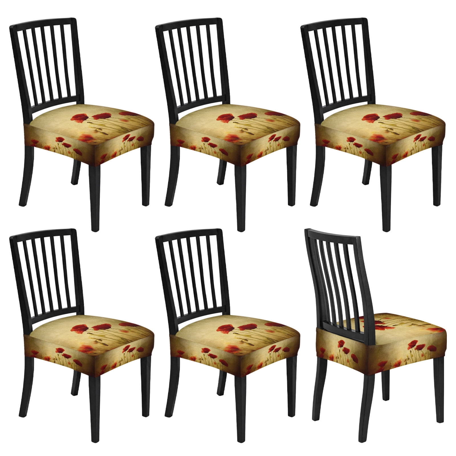 Red Poppy Flower Seat Covers for Dining Room Chairs Set of 6, Vintage ...