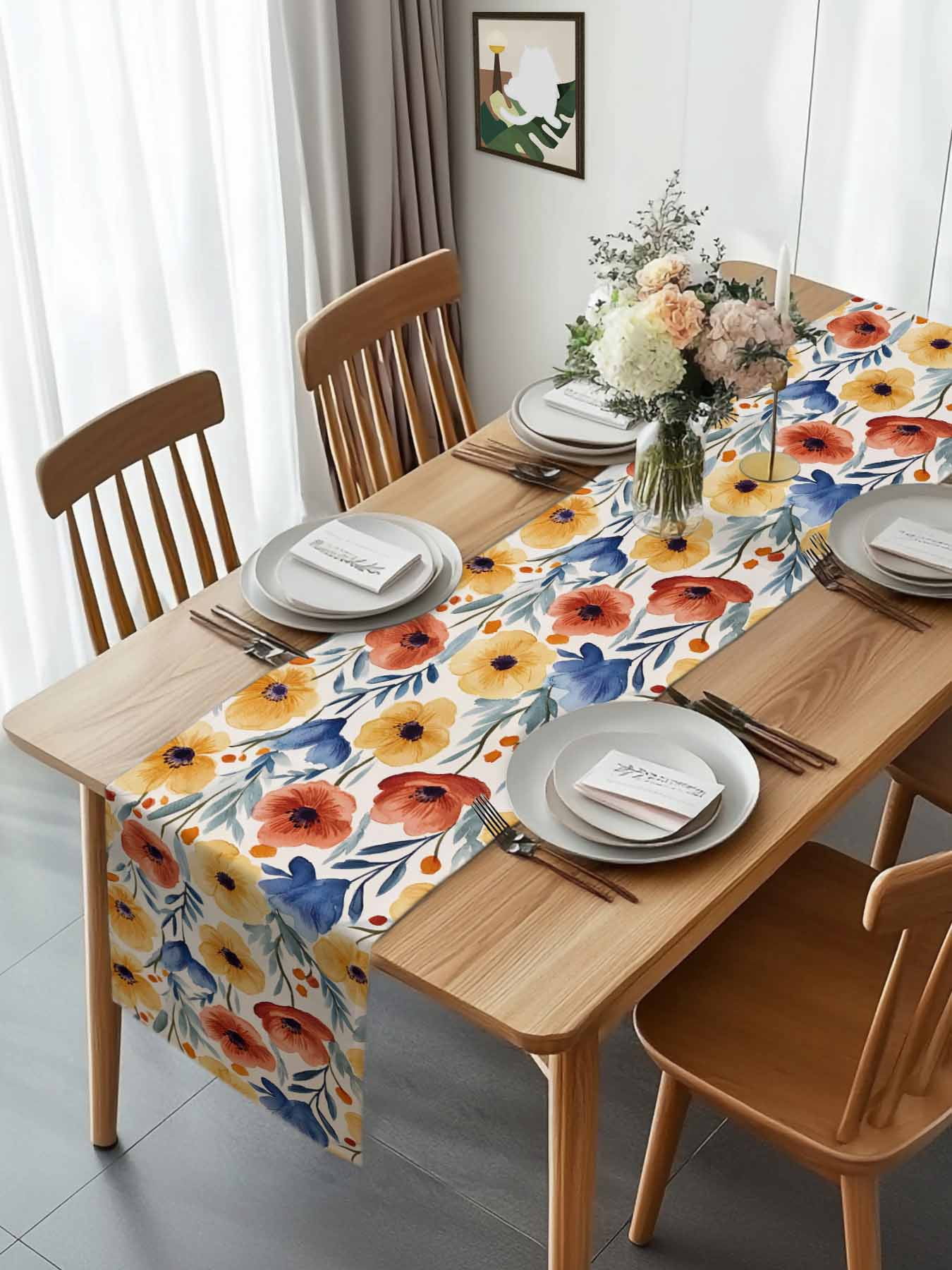 Red Poppy Flower Spring Blossom Floral Table Runner 90 Inches Long, Garden Plant Seamless Table Runners Tabletop Scarf Kitchen Dining Tables Decoration for Home Party Indoor Outdoor