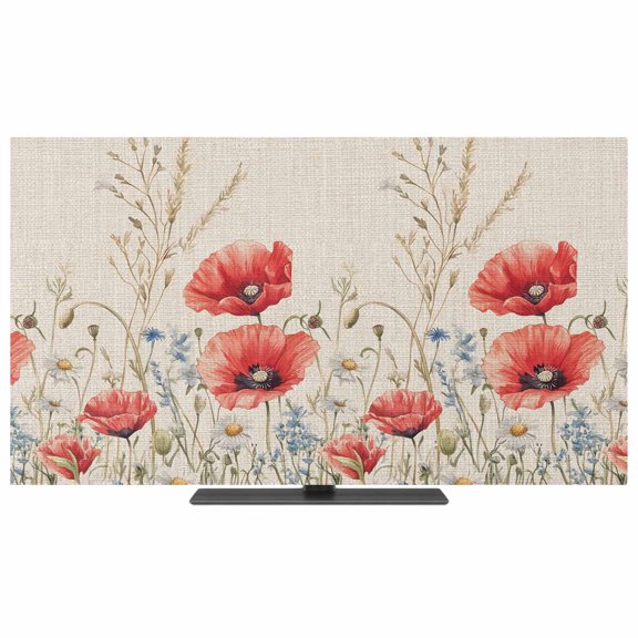 Red Poppy Flower TV Dust Cover,Stretchable TV Screen Desktop Computer Protector Cover,Patriotic Botanical Summer Floral Television Dustproof Slipcover for 19–24 Inch Flat or Curved TVs