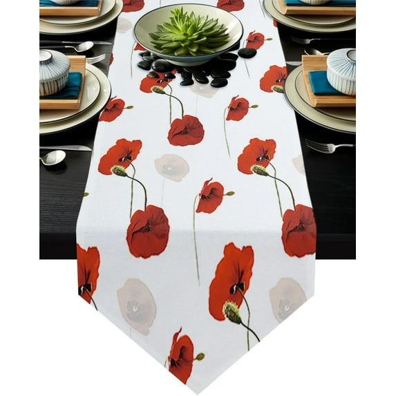 Red Poppy Flower Table Runner Party Wedding Champagne Decoration Table Runners Dining Room Restaurant Table Gadget