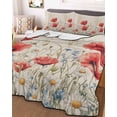 thumbnail image 1 of Red Poppy Flower Twin Size Down Alternative Comforter, Lightweight Comforter Quilt Bedding Set with Pillow Shams Patriotic Botanical Summer Floral All Seasons Bed Comforter Duvet Insert 68"x86", 1 of 7