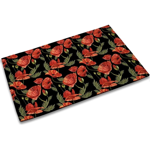 Red Poppy Flowers Entrance Door Mat,Poppy Spring Decor Welcome Doormat, Non-Slip Carpet Rugs Floor Mat Decorative for Home/Bathroom/Kitchen/Indoor 17"x30"
