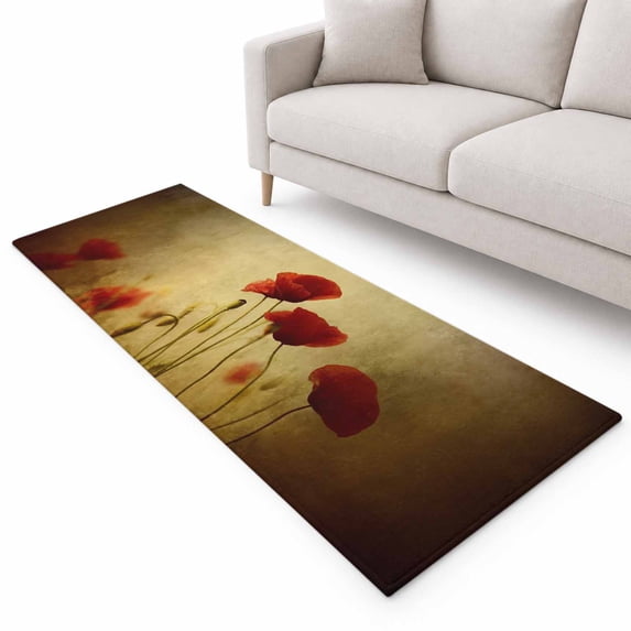 Red Poppy Flowers Runner Rug 2'x6', Floral Retro Countryside Vintage ...