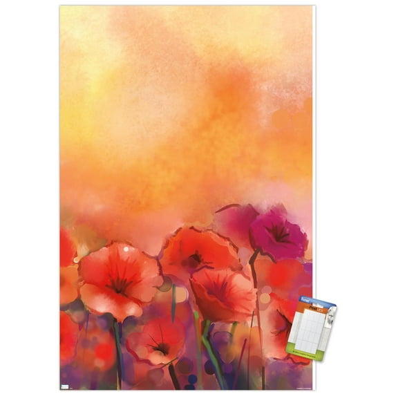 Red Poppy Flowers Wall Poster, 14.725" x 22.375"