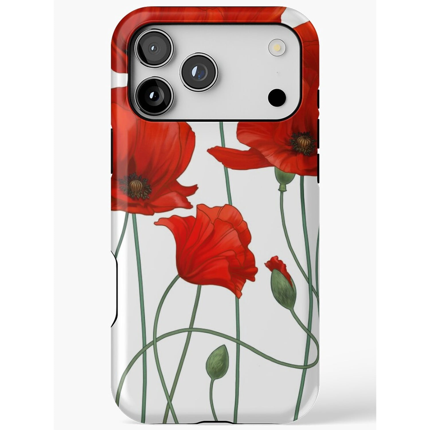 Red Poppy Flowers on White Tough Case for Apple iPhone, Polycarbonate ...