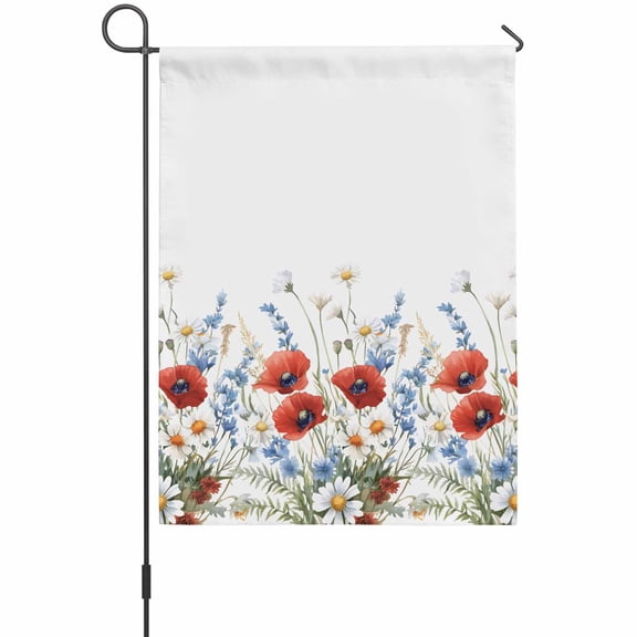 Red Poppy House Flags For Outdoor, Daisy Blue Floral Small Double Side Yard Flags Weather Proof House Decor for Lawn Outside Holiday 28 x 40 Inches