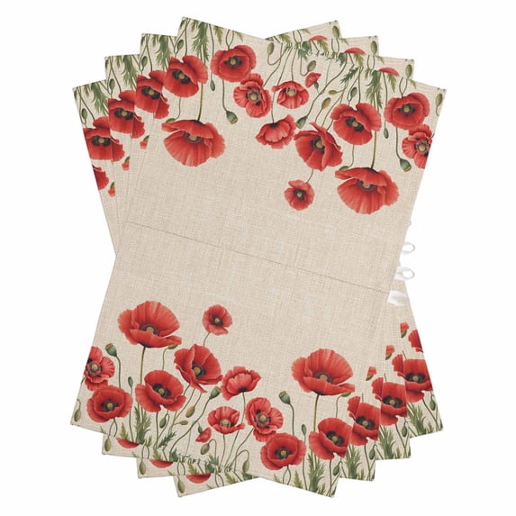 Red Poppy Kitchen Towels Set of 4, Water Absorbent Dish Towel, Spring Summer Farmhouse Flowers Rustic Burlap Decorative Hand Towels - Quick Drying Cloth for Cooking Baking, 18x28 Inch