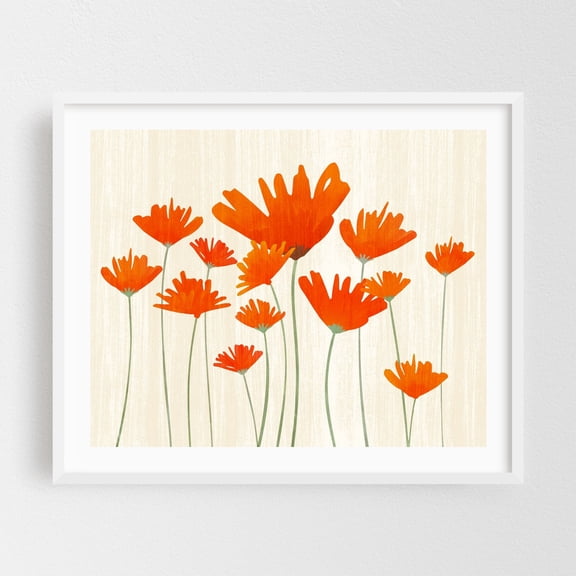 Red Poppy Meadow - Painting Floral Flowers Minimalist Botanical Modern Art Abstract Nature White Framed Wall Art Print 8 x 10 inches