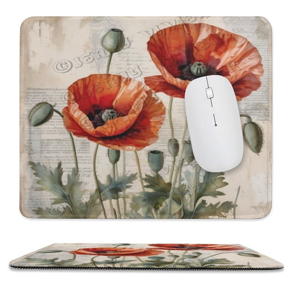 Red Poppy Mouse Pad - Studio Series, Computer Mouse Mat with Anti-slip Rubber Base, Easy Gliding, Portable 10"x12"