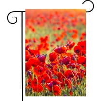Red Poppy Poppies Field Meadow Sunlight Spring Summer Scene Landscape Garden Yard Flag 12"x 18" Double Sided Polyester Welcome House Flag for Patio Lawn Outdoor Home Decor