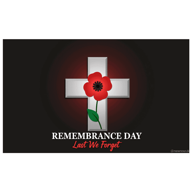 Red Poppy Remembrance Day Banner Cross Design Memorial Decoration Last We Forget for Commemoration Event Tribute Ceremony