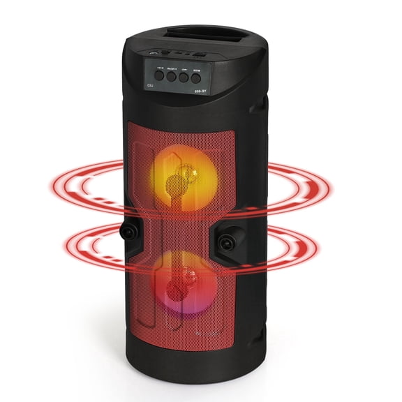 Red Portable Bluetooth Speaker with LED Lights, Dual-Driver Wireless Party Speaker, Support USB/TF Card/AUX, 14.4"  6.5"
