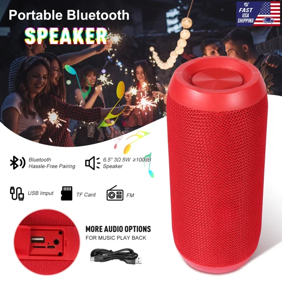 Red Portable Bluetooth Waterproof Speaker Hifi Wireless Stereo Bass Loudspeaker