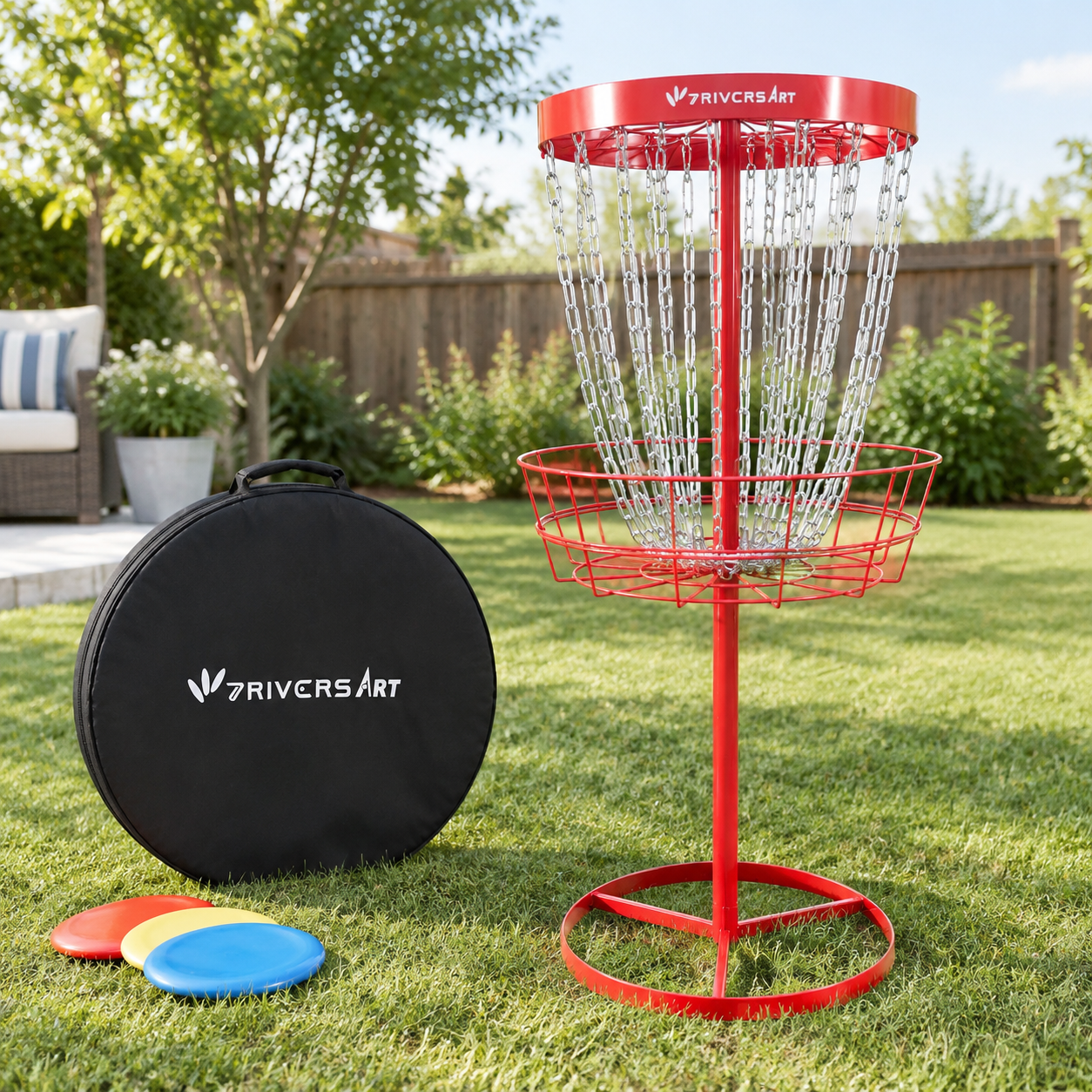 Red Portable Disc Golf Practice Target with 24-Chain Design, Metal Base ...