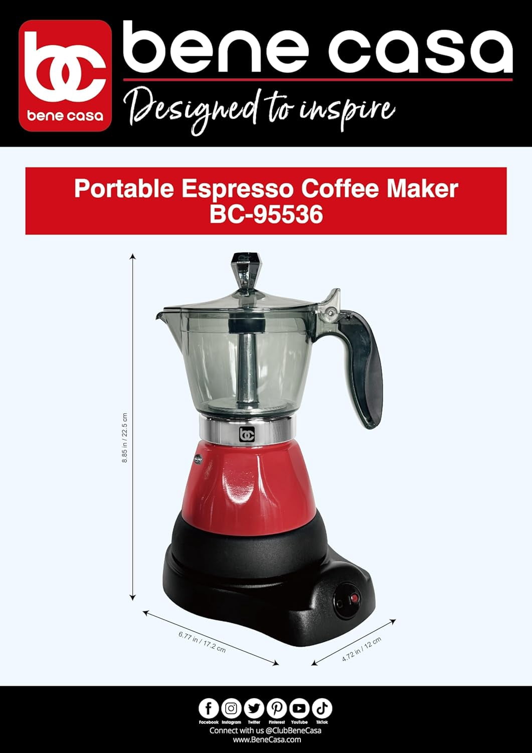 Red Portable Electric Espresso Maker, 1-3 Cups/Shots, Compact Travel Coffee