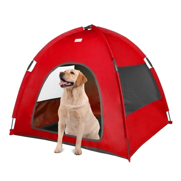 Nockovi Red Portable Pop-Up Pet Tent, Waterproof Fabric & Breathable Mesh, 31.5"23.6"27.5" Anti-Slip Shelter for Small to Medium Dogs, Indoor Outdoor Use