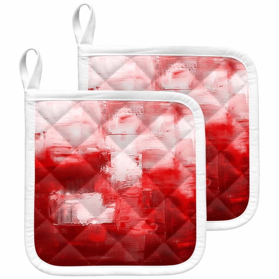 Red Pot Holders for Kitchen Heatproof Potholder, 2 Pack Modern White Oil Painting Art Abstract Hot Pads Multipurpose Oven Pads Cloth Potholders Trivet for Cooking and Baking