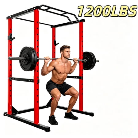 Red Power Cage, 1.8mm Steel Power Rack, Adjustable Squat Rack for Home Fitness Studio, Gym Training Space, Personal Workout