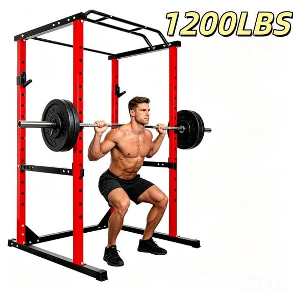 Red Power Cage, 1.8mm Steel Power Rack, Adjustable Squat Rack for Home Fitness Studio, Gym Training Space, Personal Workout