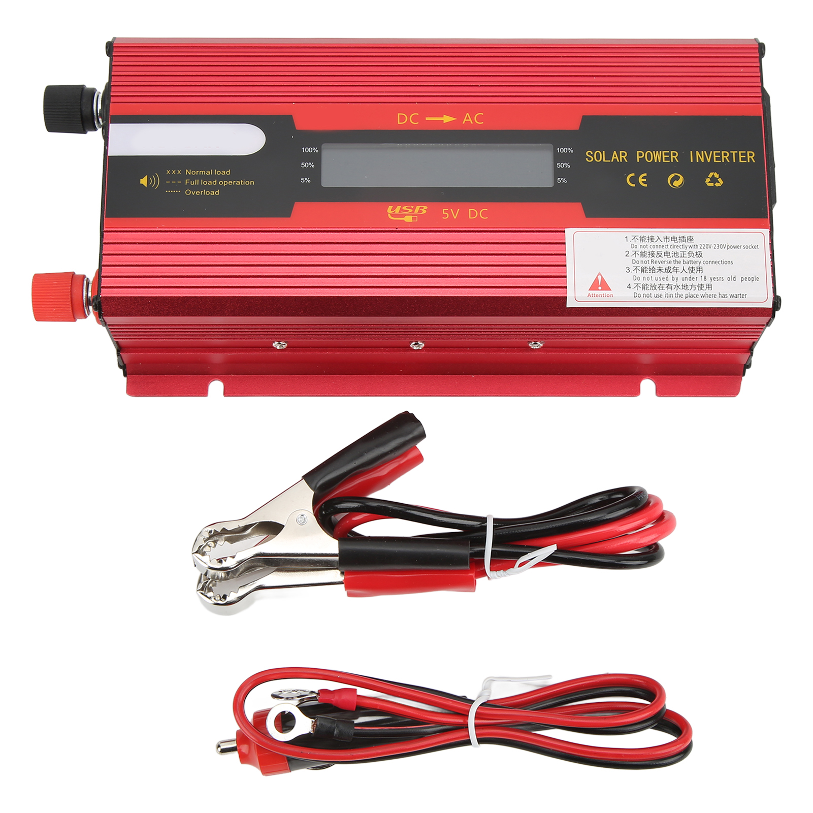 Red Power Inverter Modified Sine Wave 12V/24V to 220V Car Converter