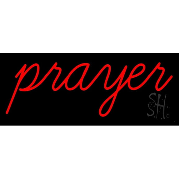 Red Prayer LED Neon Sign 10" Tall x 24" Wide - inches Black Square Cut Acrylic Backing, with Dimmer - Premium built indoor Sign for Home dcor, Event, Religious place, Store interior, Office.