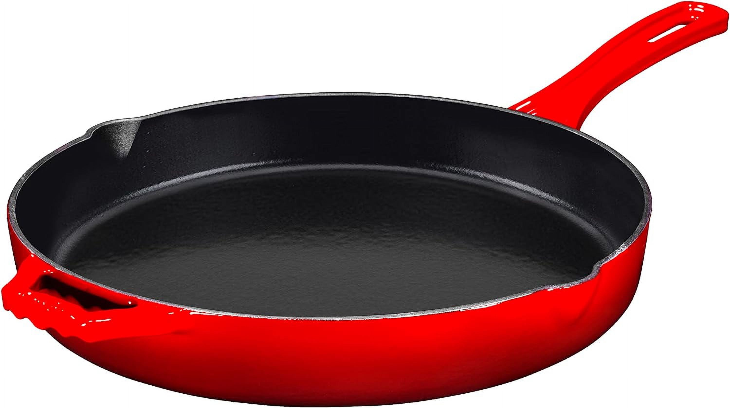 Red PreSeasoned Cast Iron Frying Pan, 12 Inch Oven Safe Cast Iron