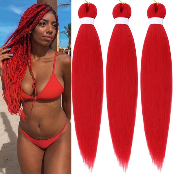 Red Pre stretched Braiding Hair Box Braid Kanekalon Braiding Hair Extensions 26Inch Pack of 3