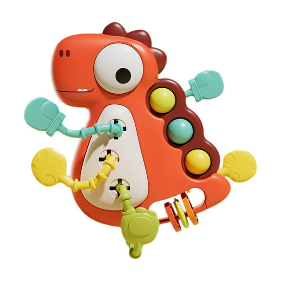 Red Prehistoric Animal Themed Pull String Toy For Children Sensory Development Fine Motor Skills Portable Design