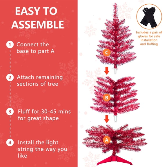 Red Prelit Christmas Tree with 50 UL Lights, 4FT PVC Artificial Holiday Tree for Small Space Apartment, Tabletop, Office or Dorm Room