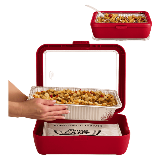 Red Premium Fancy Panz- Includes reusable hot/cold gel pack, foil pan & serving spoon. Made in USA, BPA Free