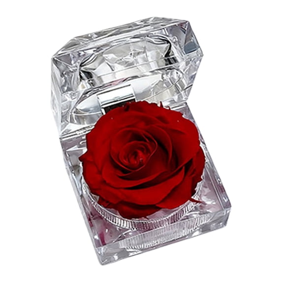 Red Preserved Flower in Ring Box – Dusknt Acrylic Jewelry Storage Box with Preserved Rose, Decorative Jewelry Box for Valentine's Day & Wedding Supply, Spring Gift Idea