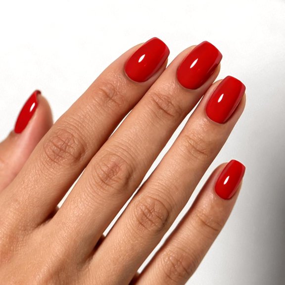 Red Press on Nails Short Square Fake Nails Ruby Red Glue on Nails, Reusable Salon Quality Soft Gel Stick on Nails with All Nail Kit, 30Pcs 15 Sizes Valentine Nail Press Ons for Women Girl Gift