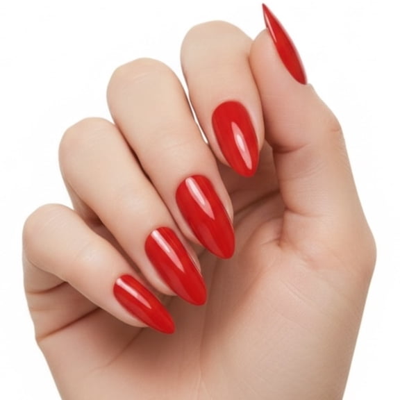 Red Press On Nails, Long Almond Stiletto False Tips Artificial Fake Nails Set