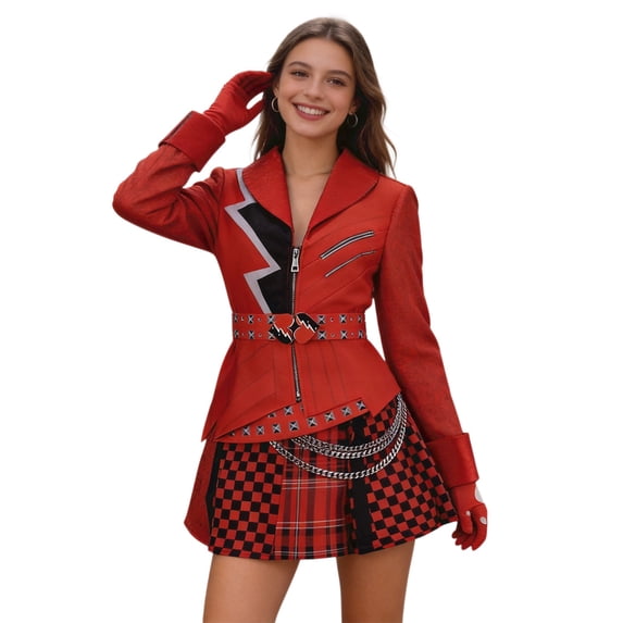 Red Princess Rise Red Costume for Women, Suit with Top Skirt Gloves and Belt, Halloween Cosplay Outfit for Anime Party Events