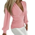 thumbnail image 1 of Red Printed Plus Size Tops Shirt, Long Sleeve Women'S Plus Size Summer Tops, Polyester Womens Tunic Tops Dressy Casual, Women's Temperament V Neck Pullover Slim Type Solid Color Top, 1 of 5